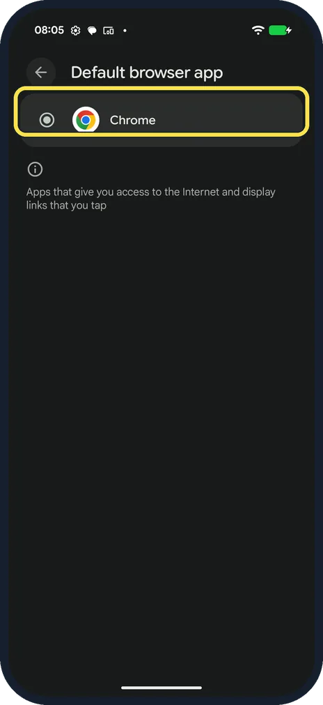 Android screenshot: Choose a browser