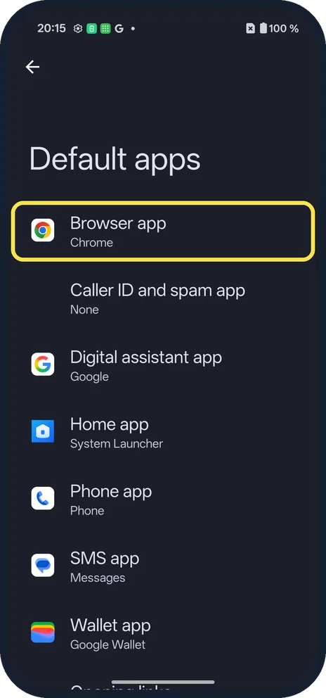 Android screenshot: Choose a role