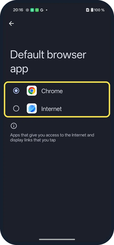 Android screenshot: Pick the app