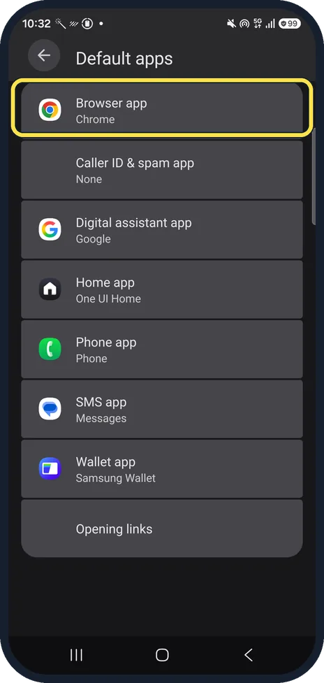 Android screenshot: Check the change