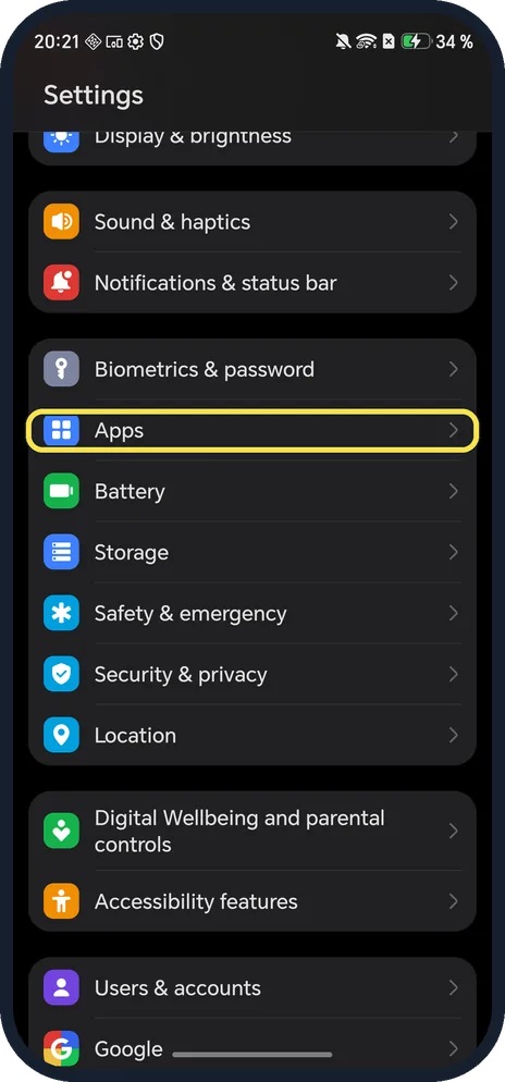 Android screenshot: Open Apps