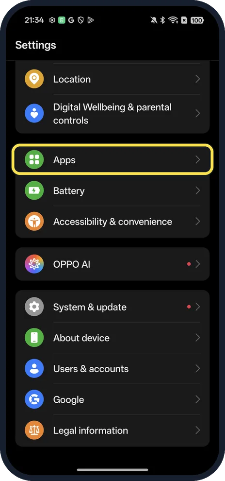 Screenshot from the guide: How to change default apps on an OPPO phone (ColorOS 16)