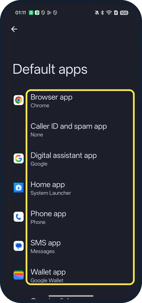 Android screenshot: Tap the type of app