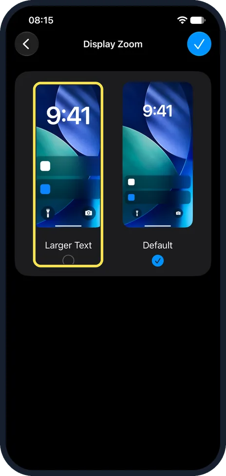 iPhone screen: Choose Larger Text