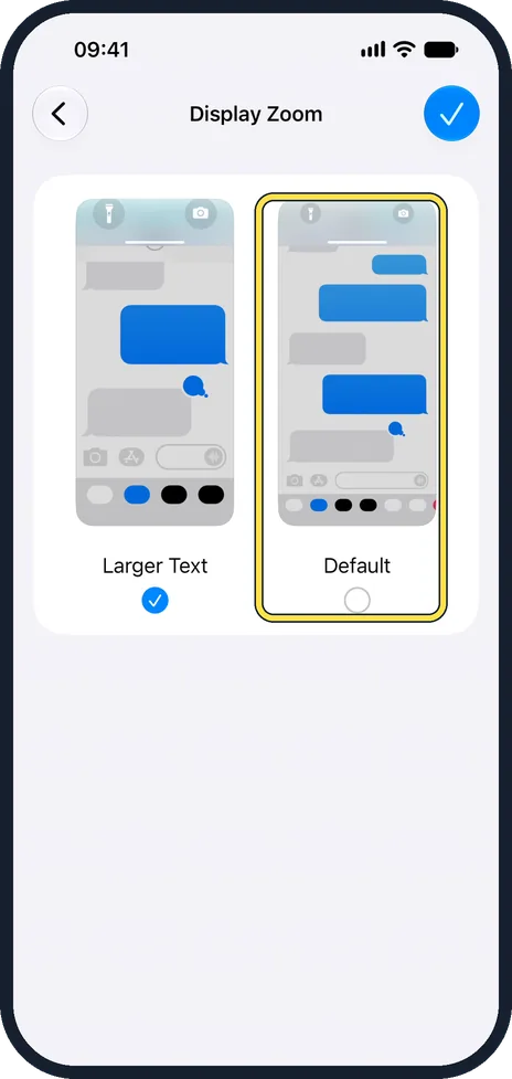 iPhone screen: Or choose Default