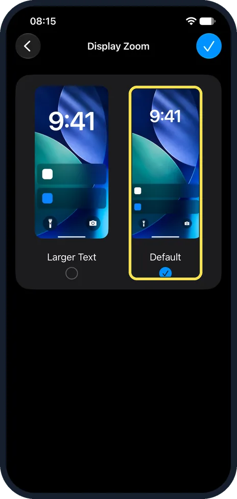 iPhone screen: Or choose Default