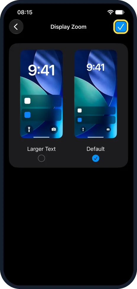 iPhone screen: Tap the tick to apply it