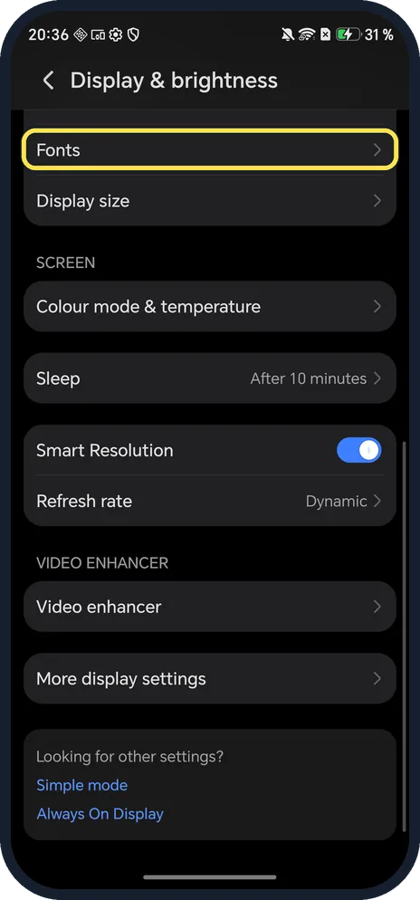 Screenshot from the guide: How to change font size on an HONOR phone (MagicOS 10)