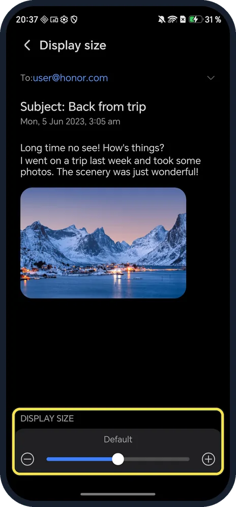 Android screenshot: Change Display size for everything
