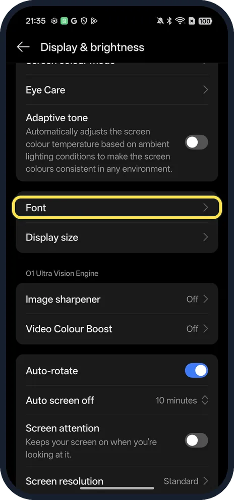 Screenshot from the guide: How to change font size on an OPPO phone (ColorOS 16)