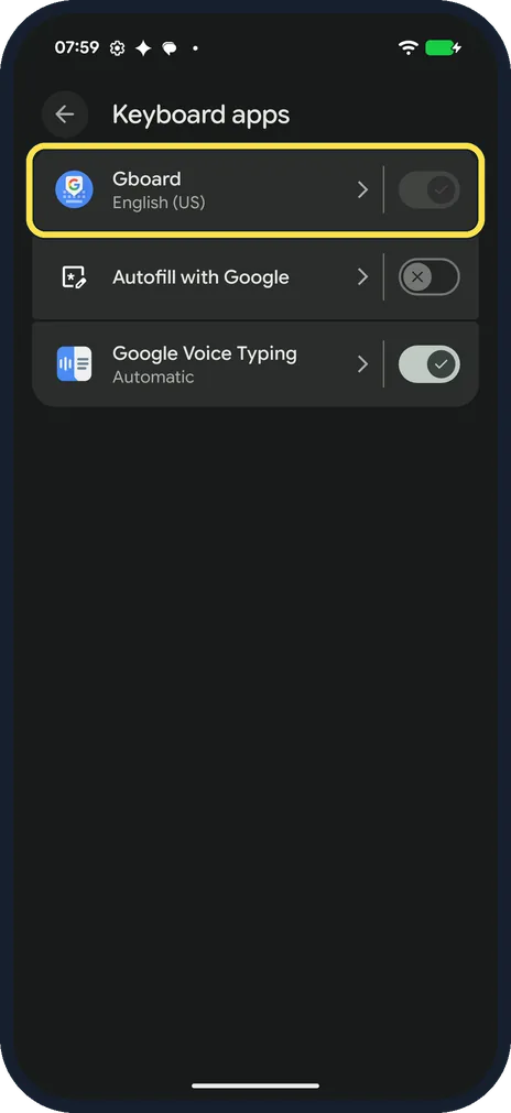 Android screenshot: Tap Gboard