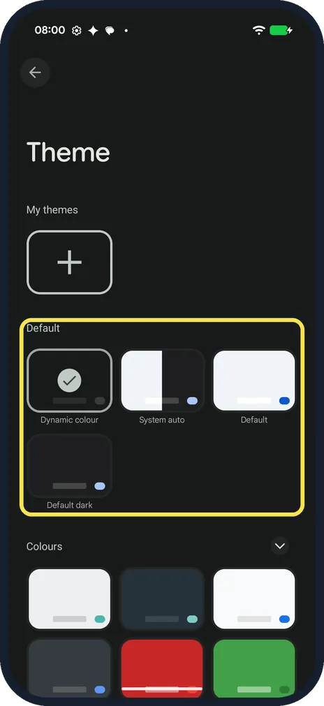 Android screenshot: Pick a theme