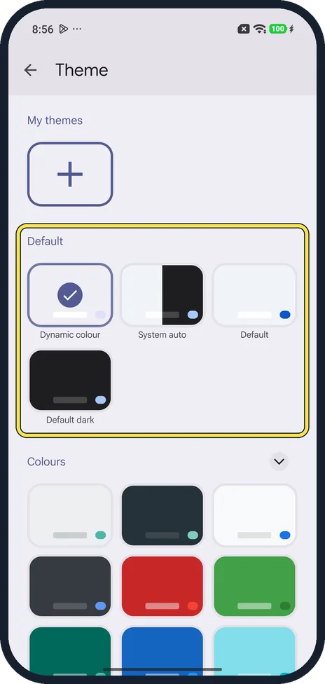 Android screenshot: Pick a theme