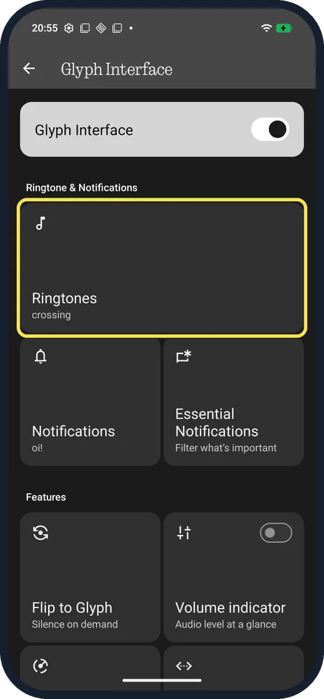Android screenshot: Tap Ringtones