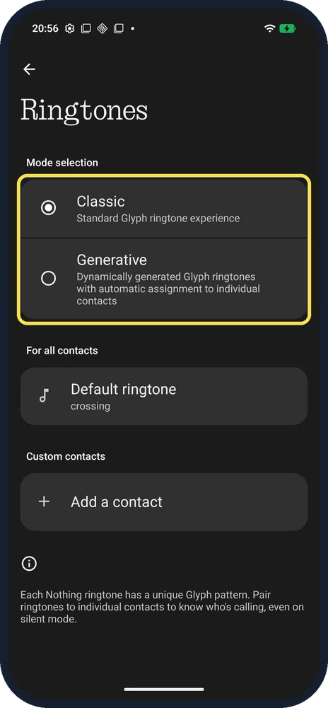 Android screenshot: Choose Classic or Generative