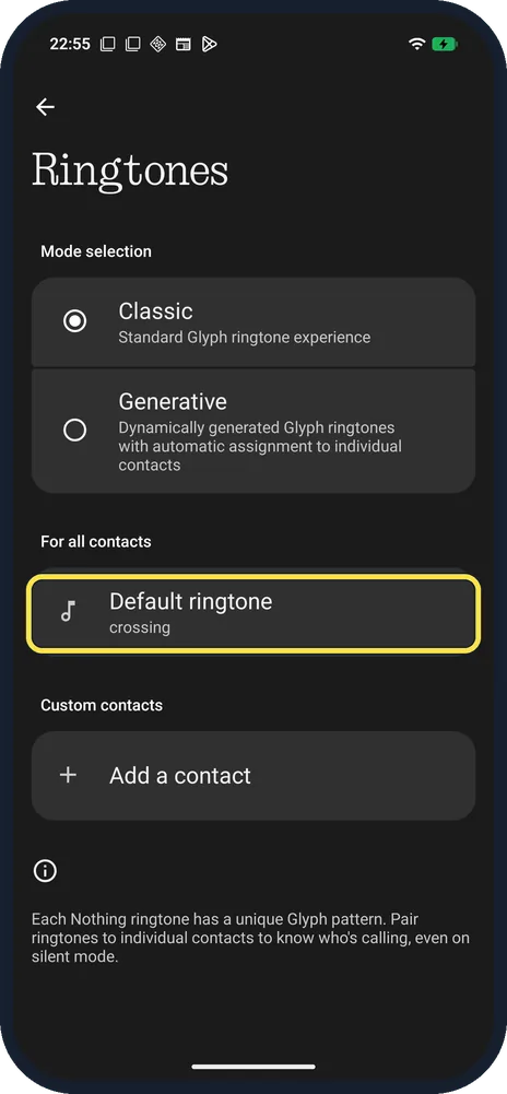 Android screenshot: Tap Default ringtone