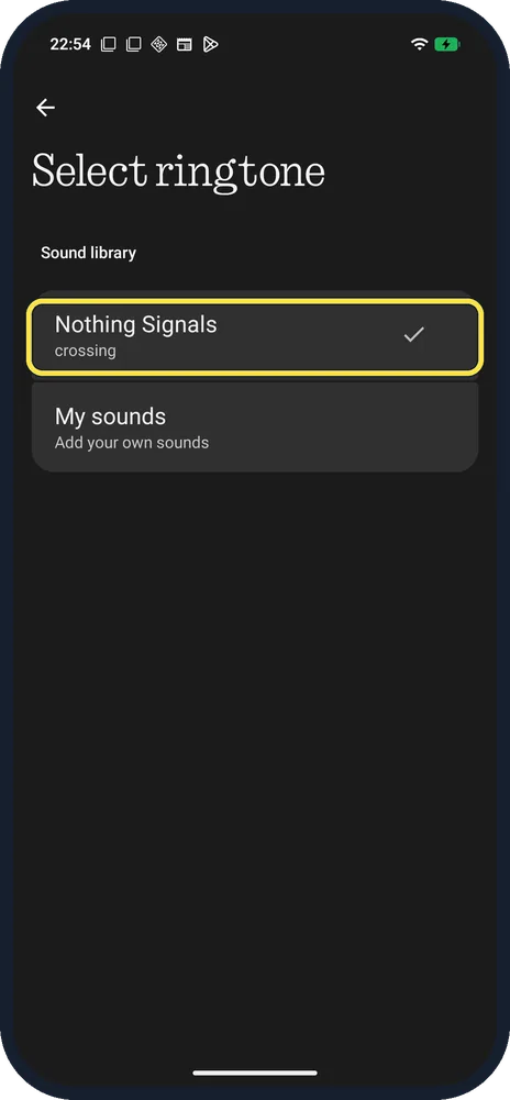 Android screenshot: Tap Nothing Signals