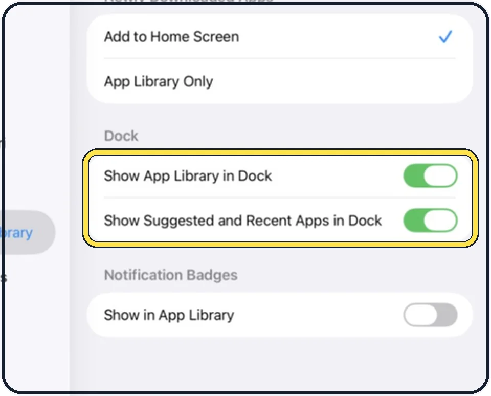 iPad screenshot: Decide what the Dock shows