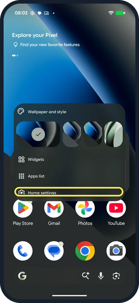 Screenshot from the guide: How to change home screen and search settings on a Google Pixel (Android 17)