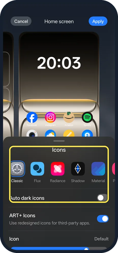 Android screenshot: Pick an icon shape