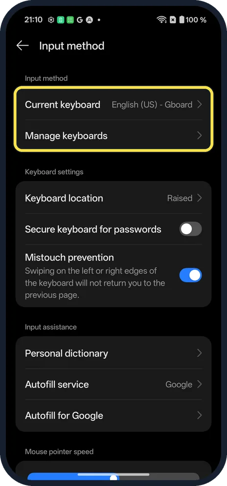 Screenshot from the guide: How to change keyboard and autocorrect settings on a OnePlus (OxygenOS 16)