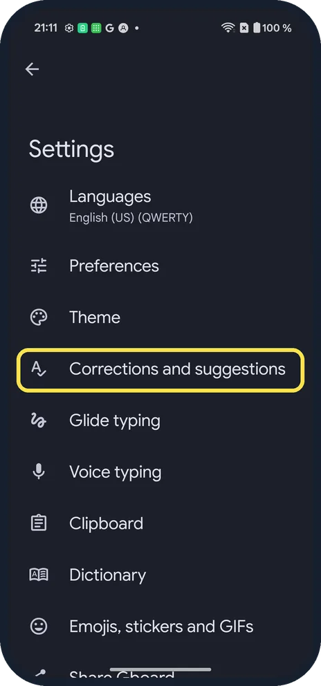 Android screenshot: Pick a section