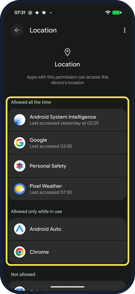 Android screenshot: See which apps have it