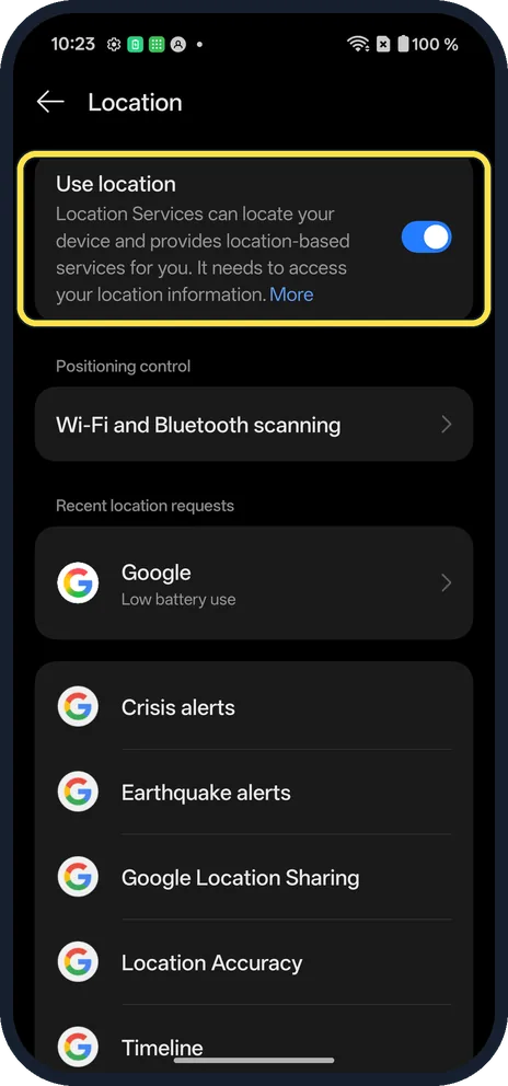Android screenshot: Switch it back on