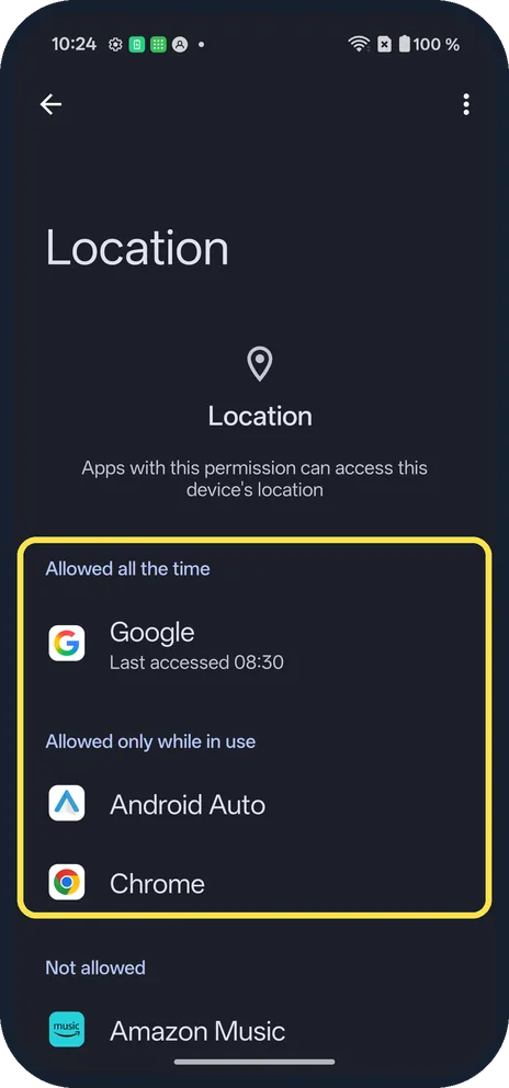 Android screenshot: Choose which apps can use it