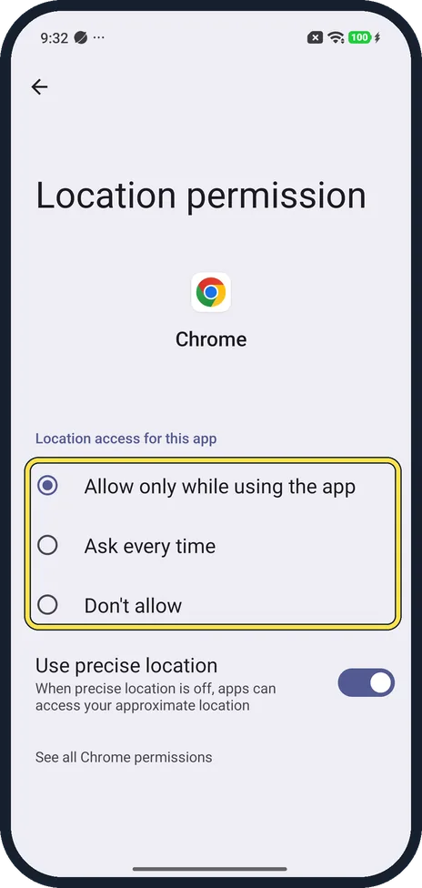 Android screenshot: Change one app