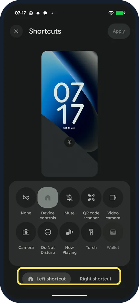 Android screenshot: Pick the left or right slot