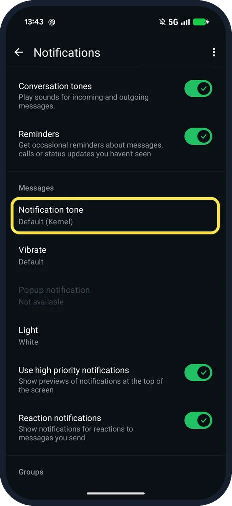 Android screenshot: Tap Notification tone