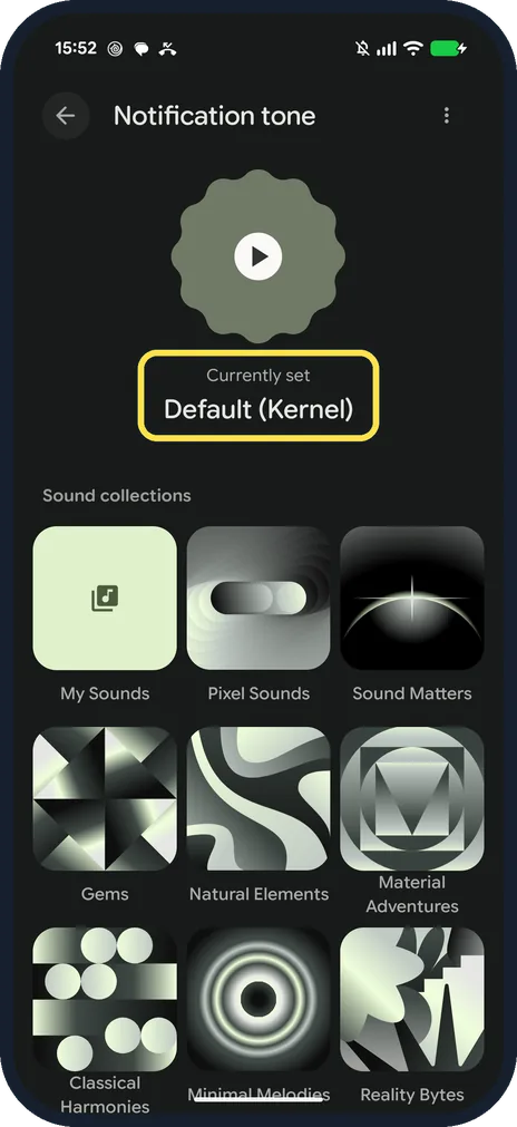 Android screenshot: Pick a sound