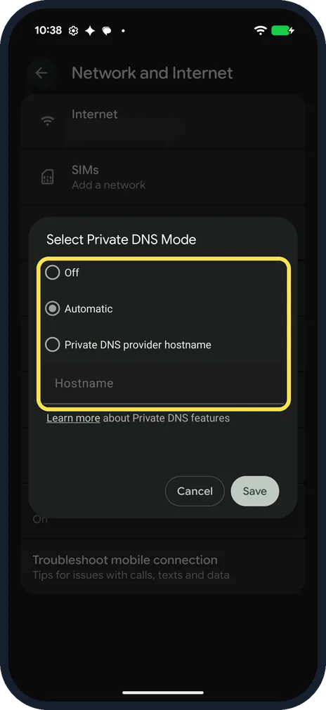 Android screenshot: Pick a mode