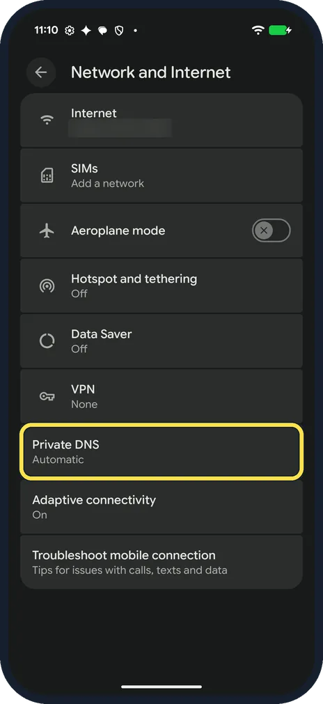 Android screenshot: Go back to Automatic