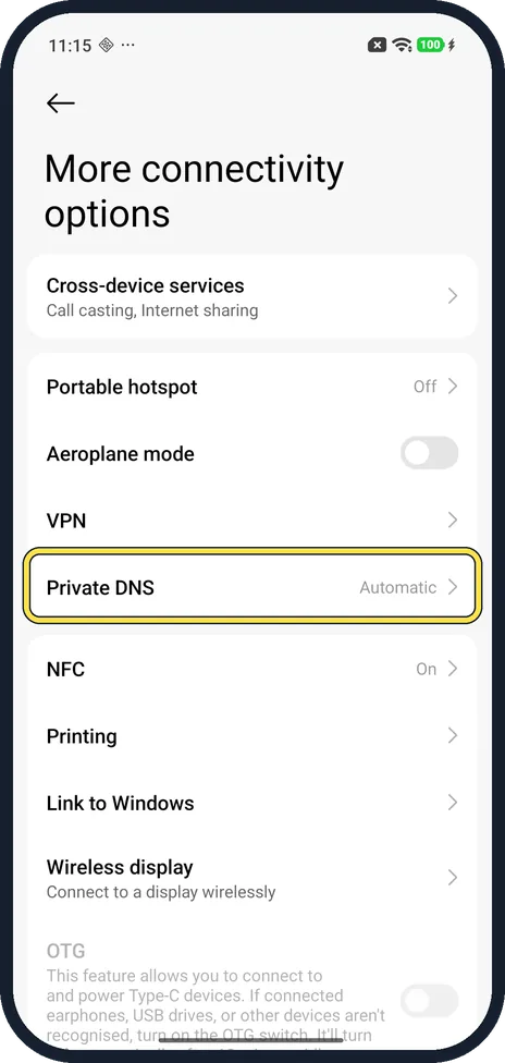 Android screenshot: Go back to Automatic