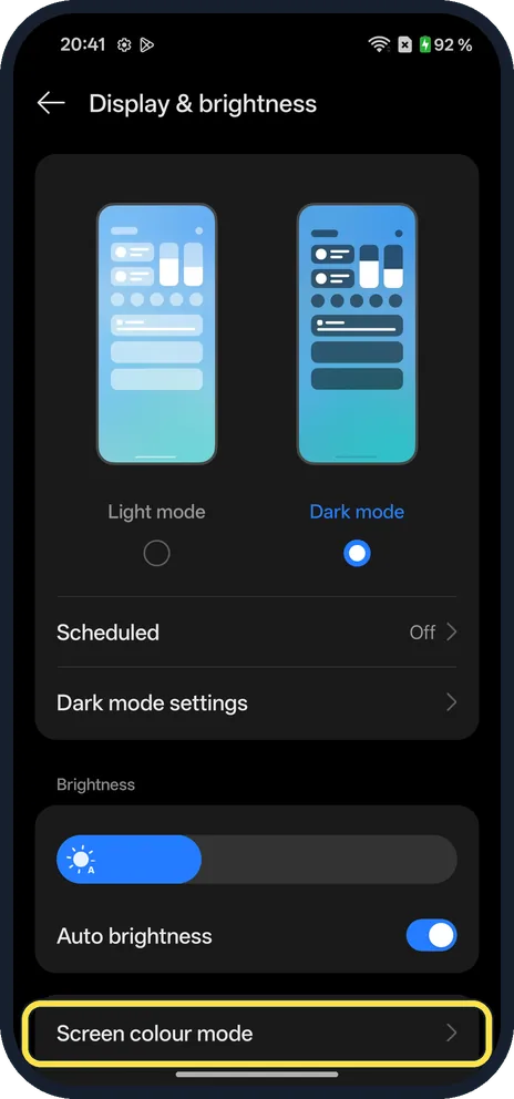 Screenshot from the guide: How to change screen colour and refresh rate on a OnePlus (OxygenOS 16)