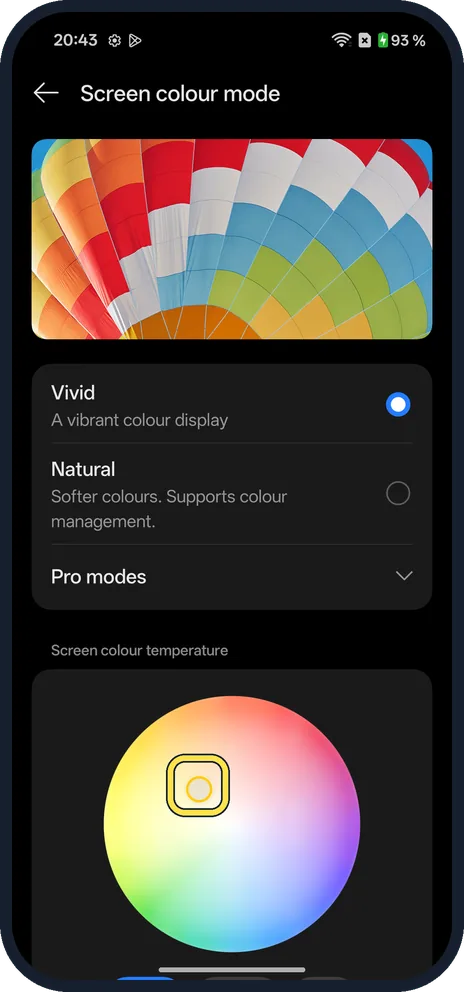 Android screenshot: Adjust the colour temperature