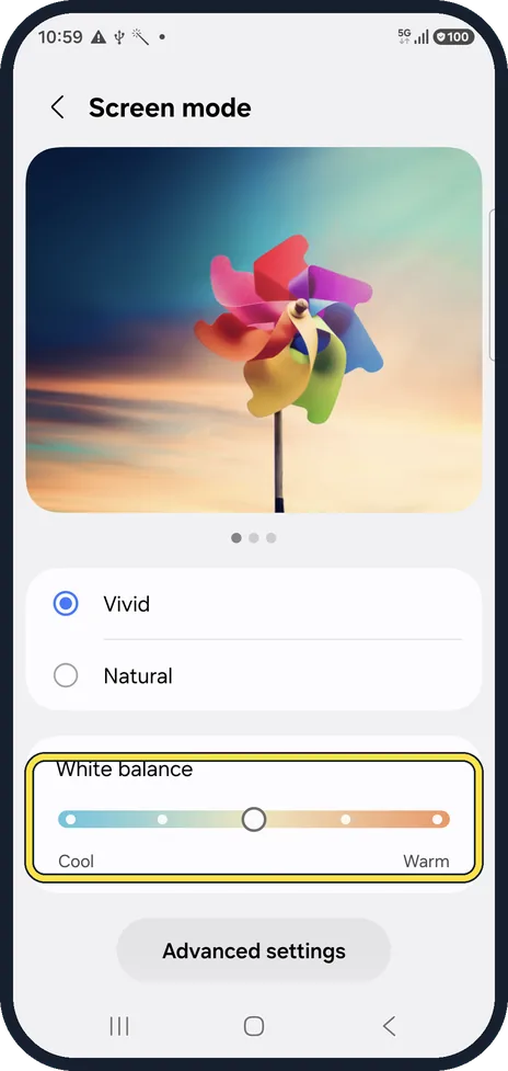 Android screenshot: Adjust White balance