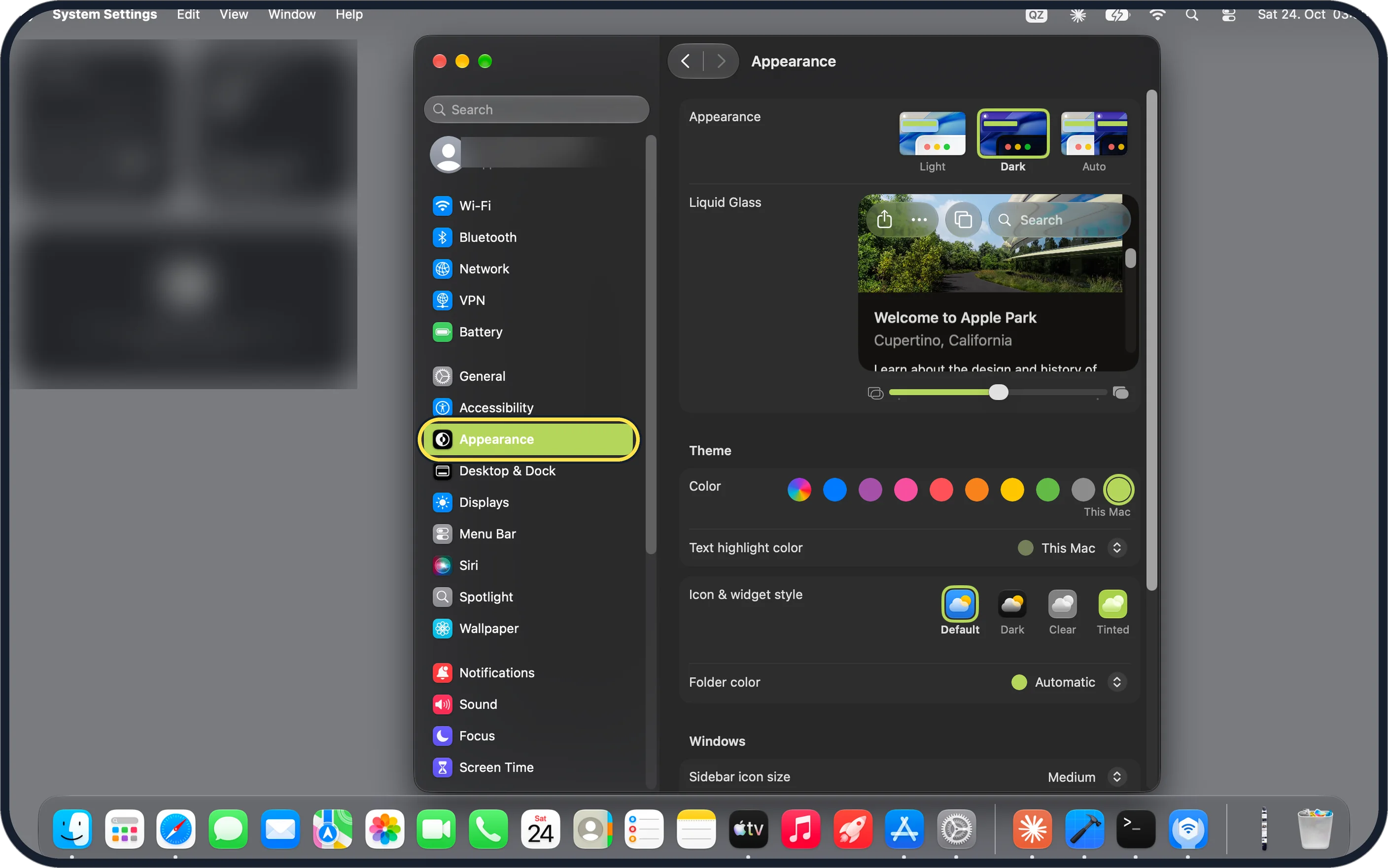 Mac screenshot: Click Appearance in the sidebar