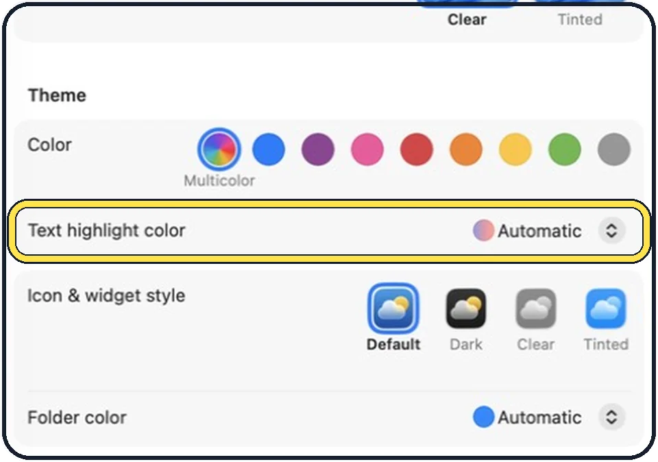 Mac screenshot: Choose the highlight colour for text