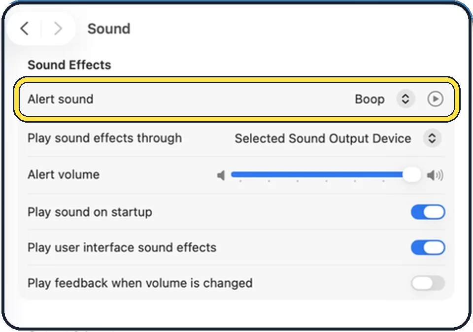 Mac screenshot: Choose the alert sound