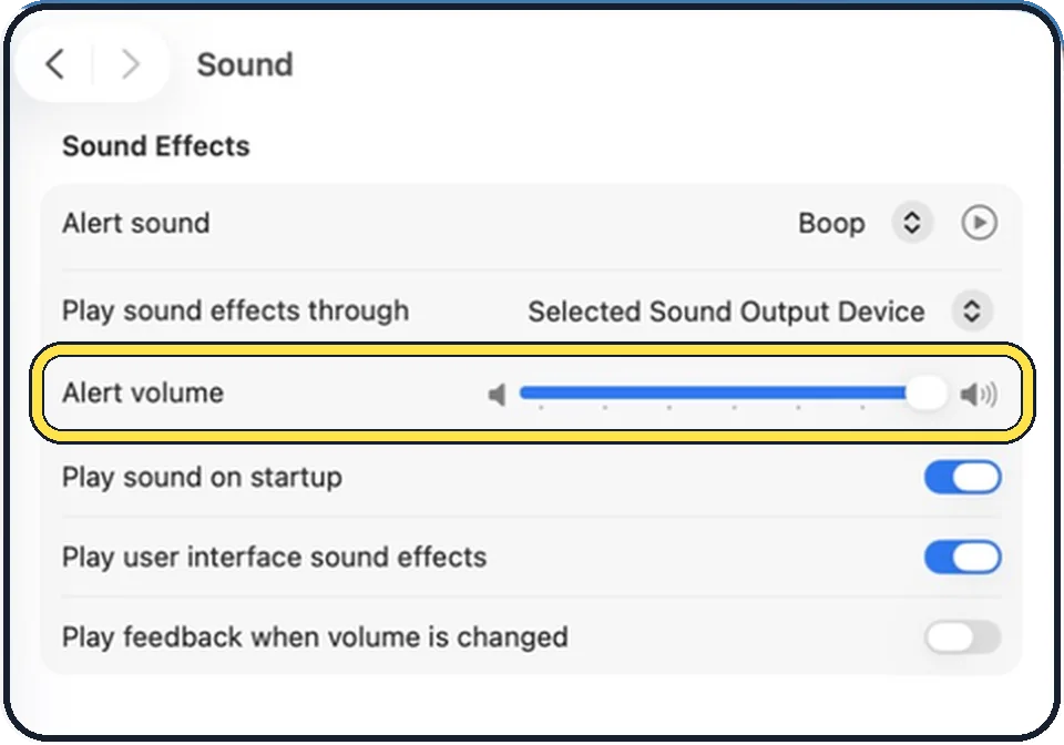 Mac screenshot: Set the alert volume