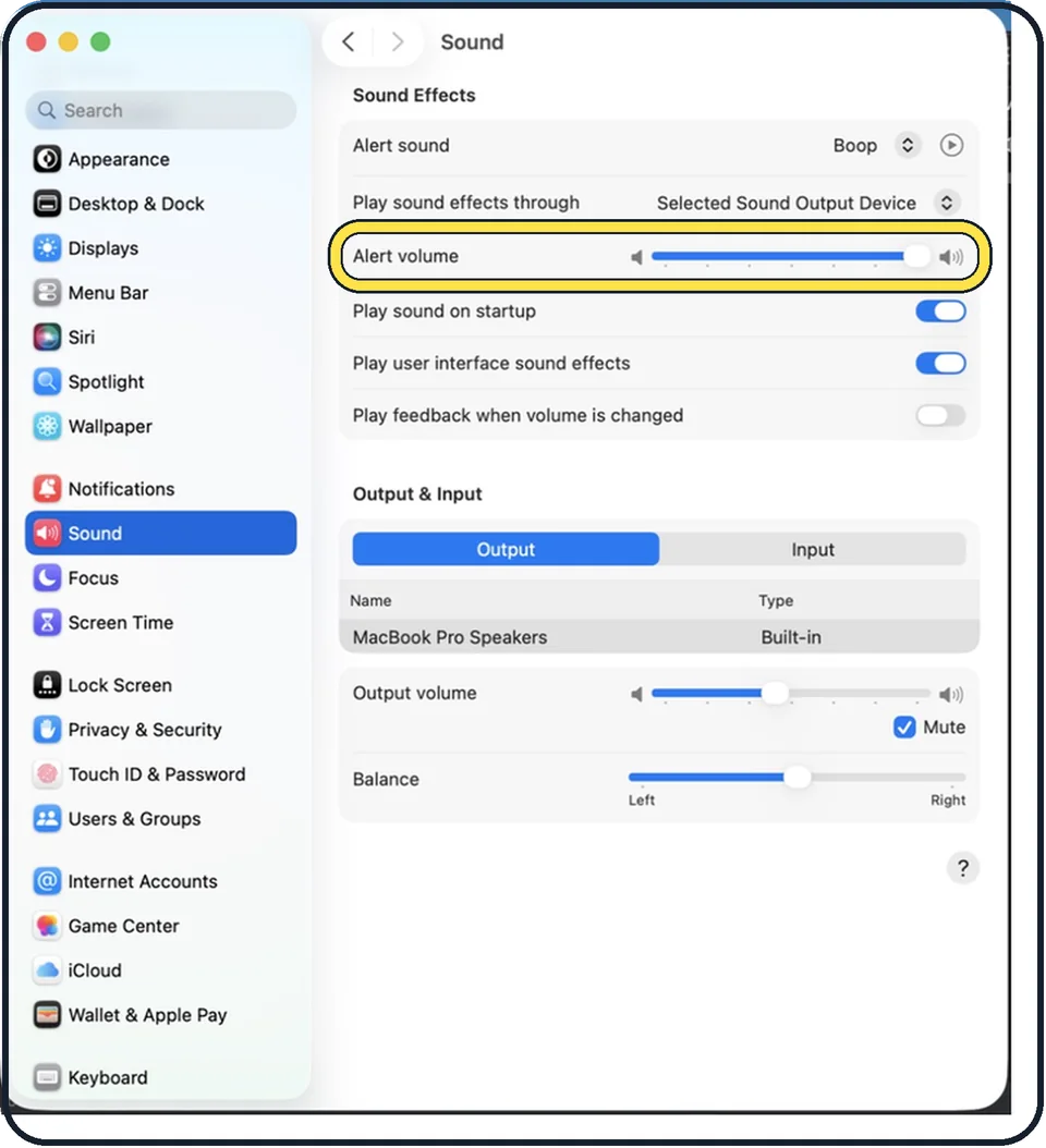 Mac screenshot: Set the alert volume