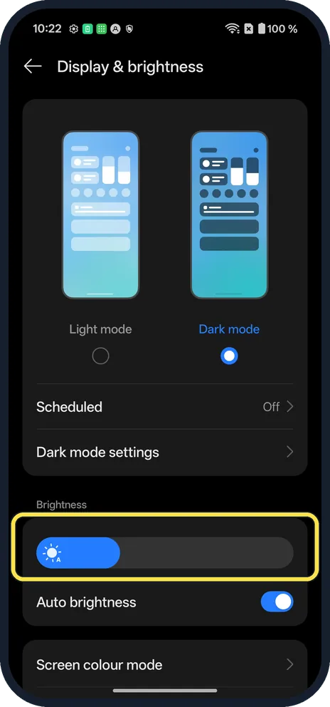 Android screenshot: Find Brightness