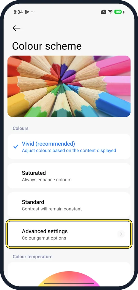Android screenshot: Advanced settings