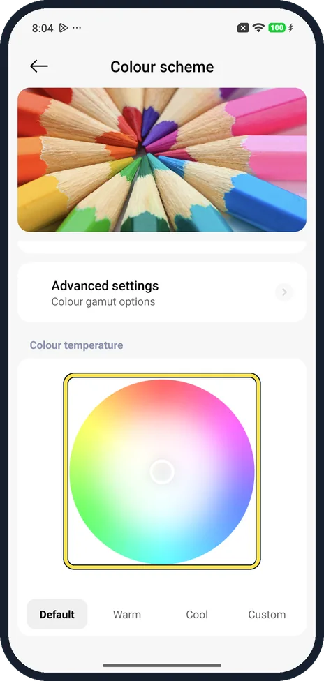 Android screenshot: Use the colour wheel