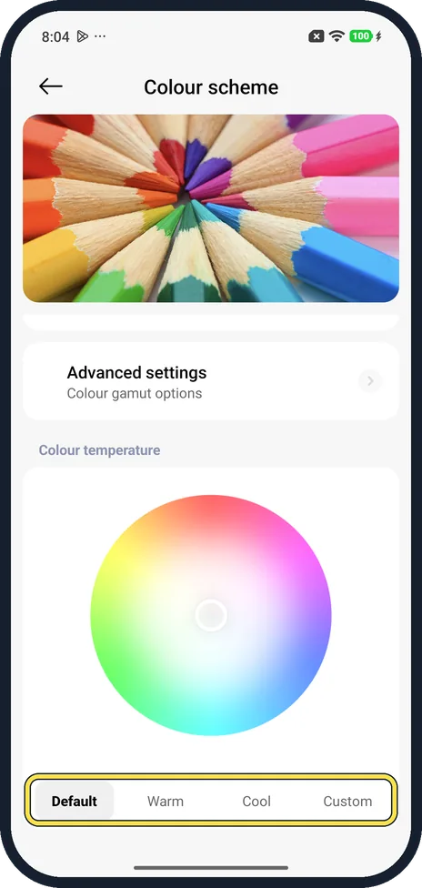 Android screenshot: Or pick Warm or Cool