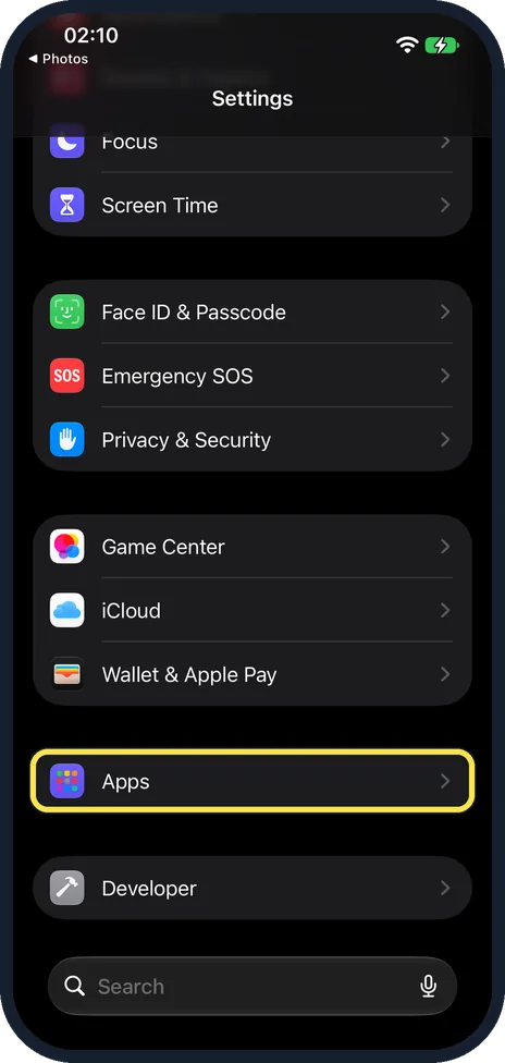 Screenshot from the guide: How to change the default browser and other default apps on an iPhone
