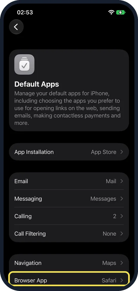 iPhone screen: Tap the feature you want to change